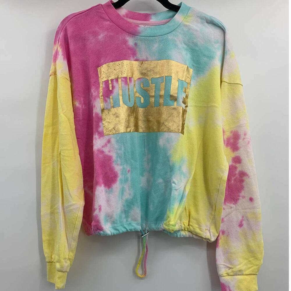 No Boundaries Juniors Hustle Multicolor Tie Die Pullover Shirt Sweatshirt NEW